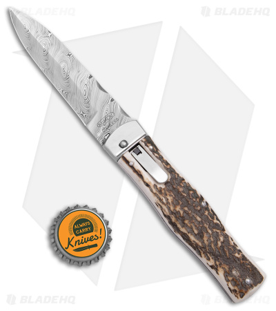 Mikov 241 Predator Lever Lock Auto Knife Brown Stag (3.75" Damascus)