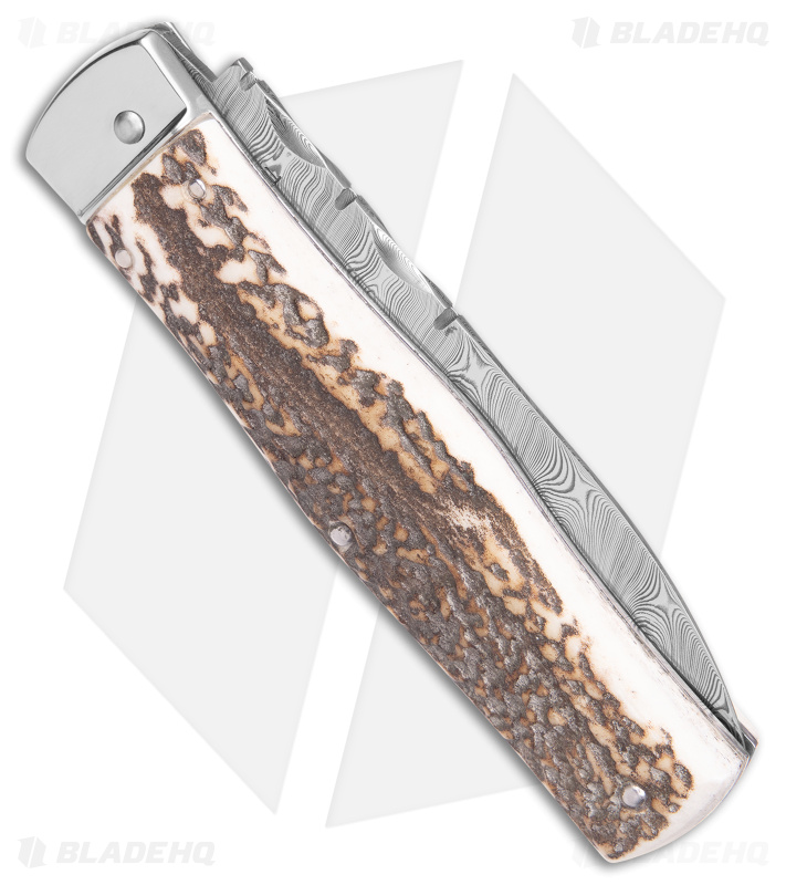 Mikov 241 Predator Lever Lock Auto Knife Brown Stag (3.75" Damascus)