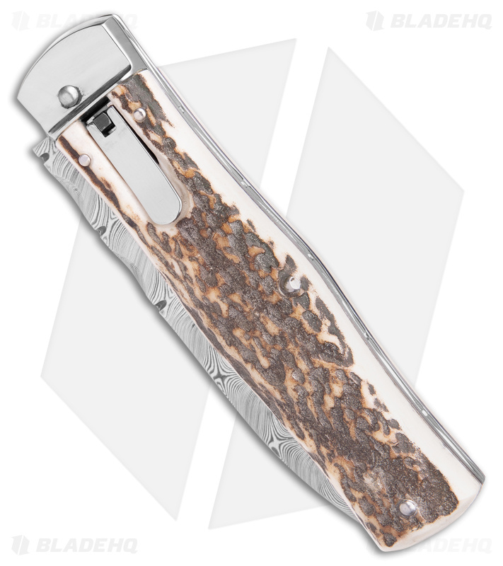 Mikov 241 Predator Lever Lock Auto Knife Brown Stag (3.75" Damascus)