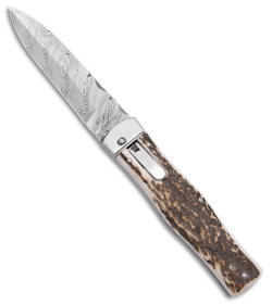 Mikov 241 Predator Lever Lock Auto Knife Brown Stag (3.75" Damascus)