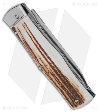 Mikov 241 Predator Lever Lock Automatic Knife w/ Saw Stag Horn (3.75" Polish)