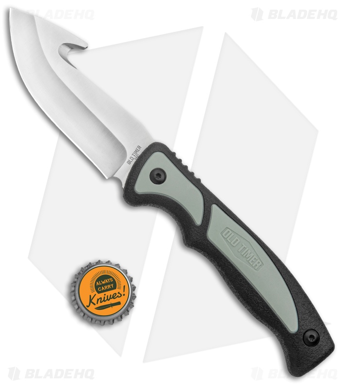 Old Timer Trail Boss Gut Hook Fixed Blade Knife Black/Green Polymer (4" Satin)