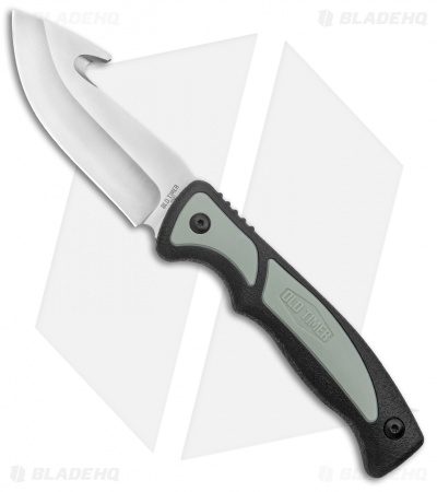 Old Timer Trail Boss Gut Hook Fixed Blade Knife Black/Green Polymer (4" Satin)