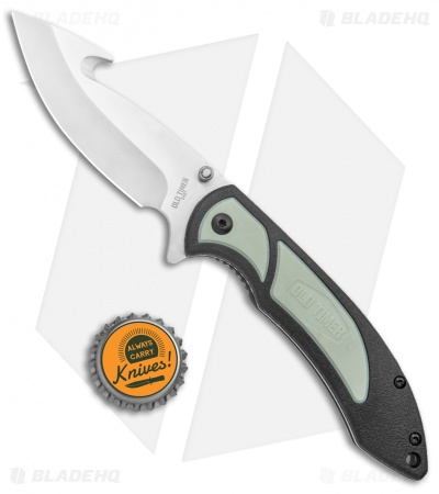 Old Timer Trail Boss Gut Hook Liner Lock Knife Black/Green Polymer (3.5" Satin)