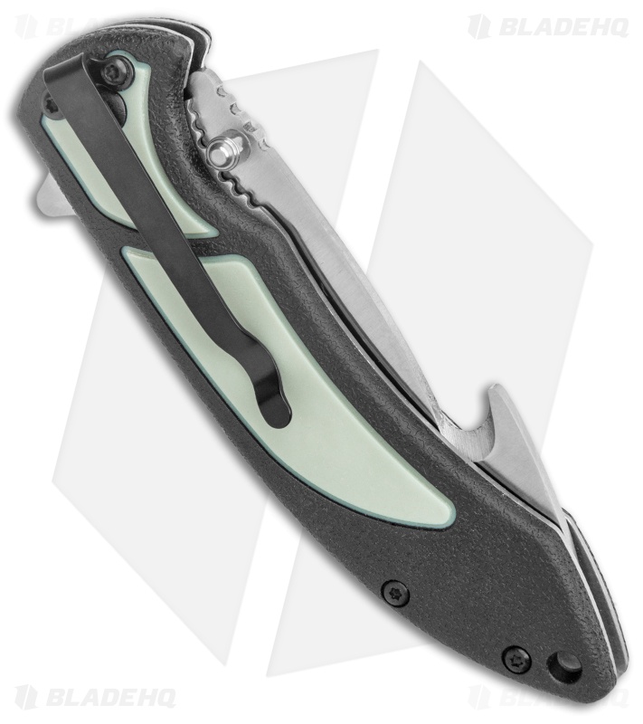 Old Timer Trail Boss Gut Hook Liner Lock Knife Black/Green Polymer (3.5" Satin)
