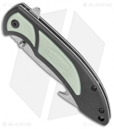 Old Timer Trail Boss Gut Hook Liner Lock Knife Black/Green Polymer (3.5" Satin)