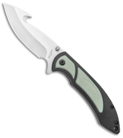 Old Timer Trail Boss Gut Hook Liner Lock Knife Black/Green Polymer (3.5" Satin)