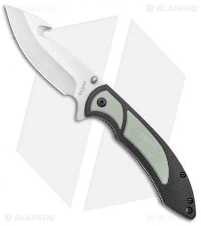 Old Timer Trail Boss Gut Hook Liner Lock Knife Black/Green Polymer (3.5" Satin)