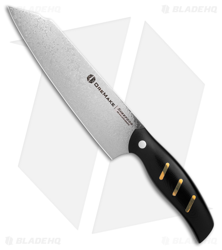 Olight-Oremake Sheepdog Kiritsuke Kitchen Knife Black G-10 (8" Damascus)