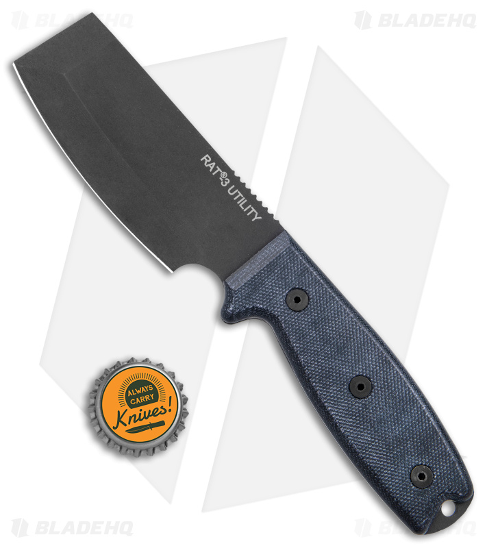Ontario OKC RAT-3 Utility Fixed Blade Knife Black Micarta (3.5" Black)