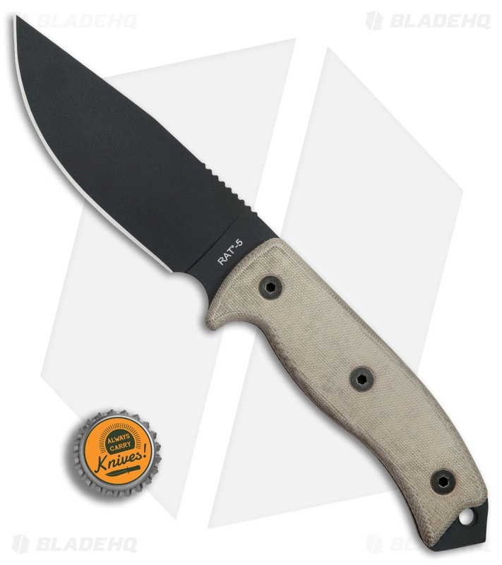 Ontario OKC RAT-5 Fixed Blade Knife Tan Micarta (5" Black) 8667