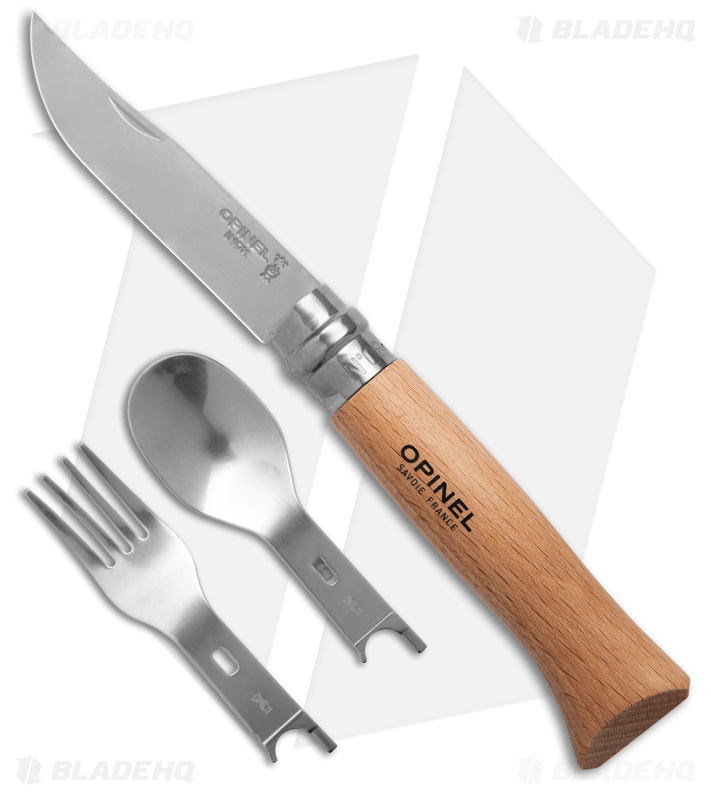 Opinel Knives Picnic Plus+ Cutlery Set w/ No. 08 Knife Wood (3.25" Satin) 002500