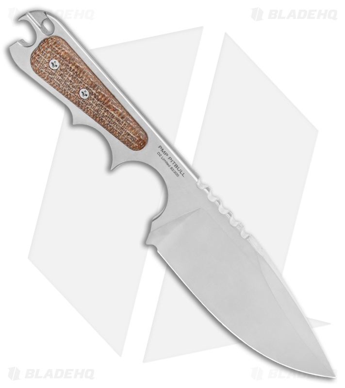 PMP Knives Pitbull Fixed Blade Knife Brown Micarta (3.5" Satin)