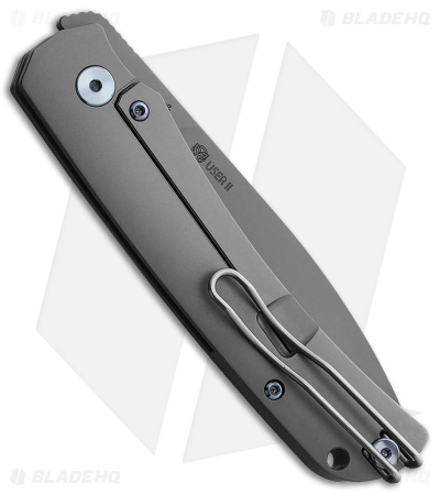 PMP Knives User II Frame Lock Knife Gray Titanium w/ Blue (3" Bead Blast)