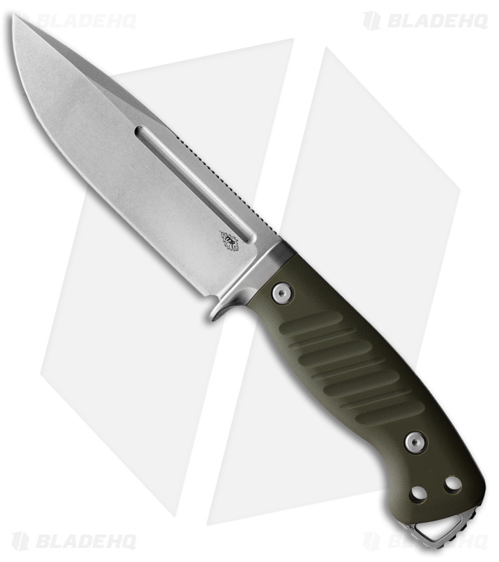 PMP Knives Warthog Fixed Blade Knife Green G-10 (5" Stonewash)