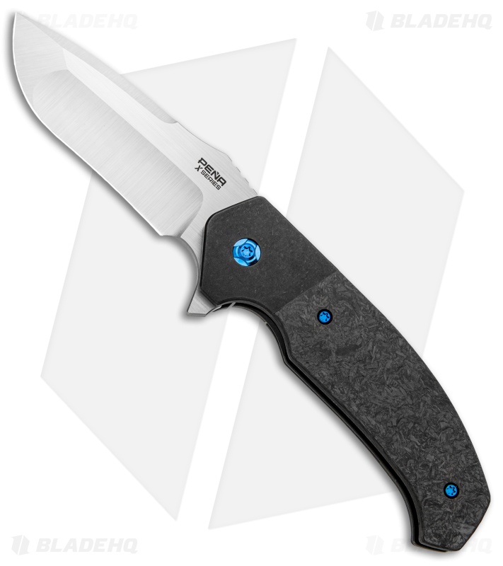 Pena Knives Mini Diesel Frame Lock Flipper Knife Marble CF (3.25" Satin)
