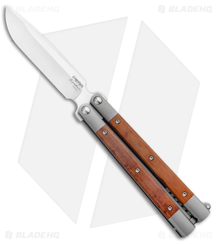 Pena Knives Mid-Tech Penasong Butterfly Knife Natural Micarta/Ti (4.5" Satin)