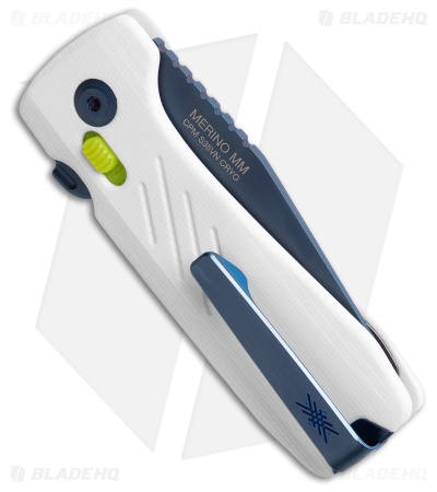 Pepperwool Merino MM Crossbar Lock Knife White G-10 (2.25" Blue)