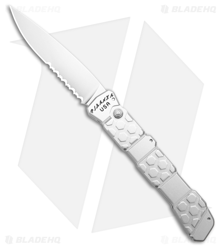Piranha 21 Tactical Automatic Knife Silver Aluminum (3.4" Polish Serr)