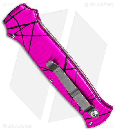 Piranha Bodyguard Automatic Knife Pink Aluminum (3.3" Serr Stonewash)