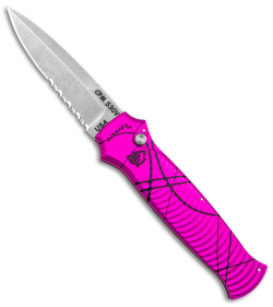 Piranha Bodyguard Automatic Knife Pink Aluminum (3.3" Serr Stonewash)