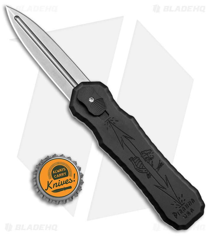 Piranha Excalibur OTF Automatic Knife Black Aluminum (3.2" Stonewash)