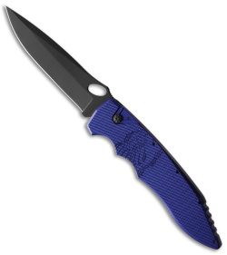 Piranha Predator Automatic Tactical Knife Blue Aluminum (4.1" Black)