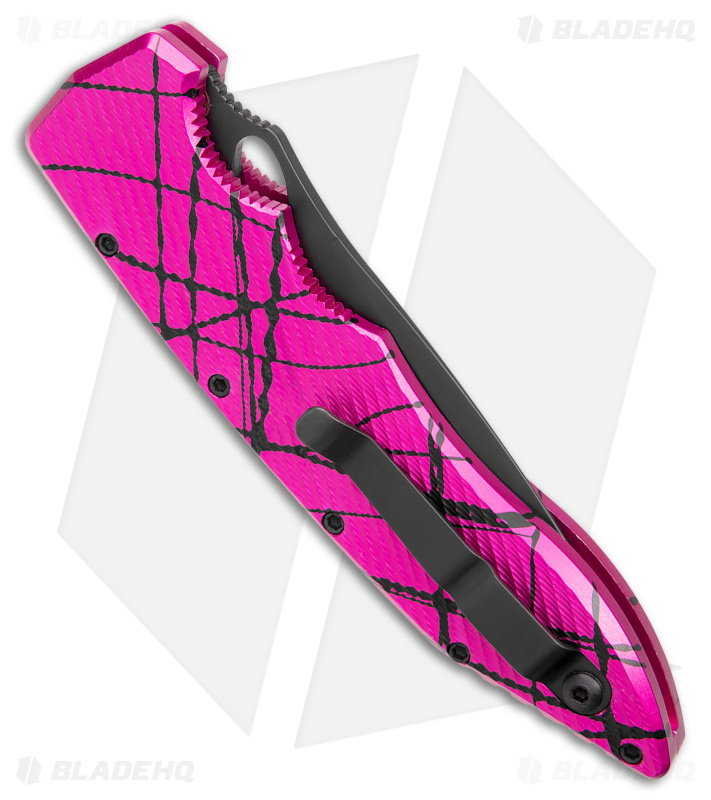 Piranha Predator Tactical Automatic Knife Pink (4.1" Black Serr)