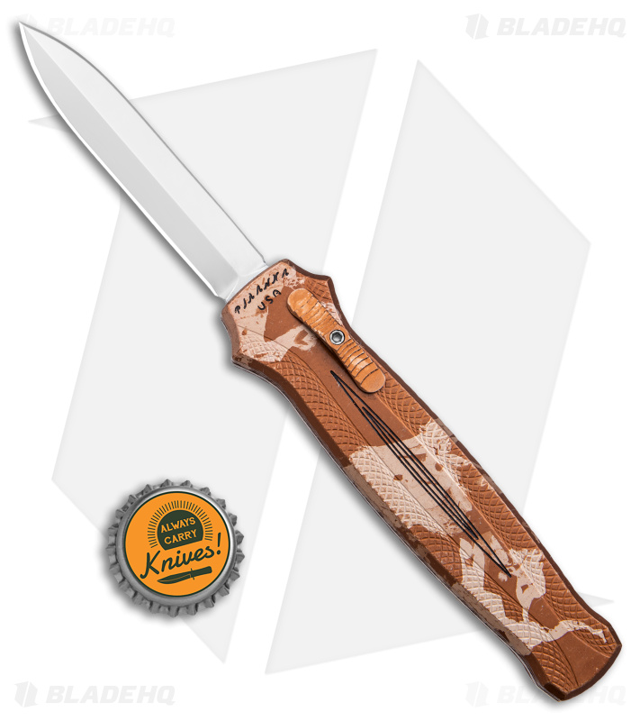 Piranha Rated-X Dagger D/A OTF Automatic Knife Tan Camo Aluminum (3.5" Mirror)