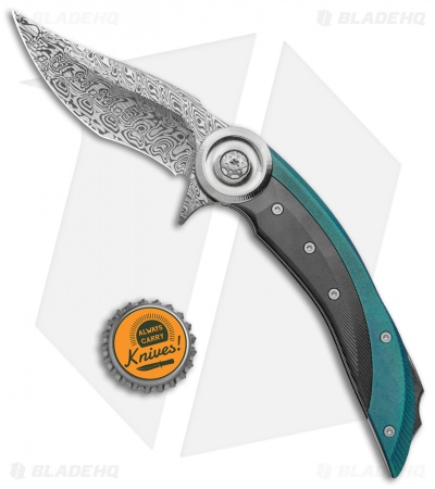 Prince Customs Daruma Liner Lock Knife Titanium/Zirconium (3.1" Damasteel)