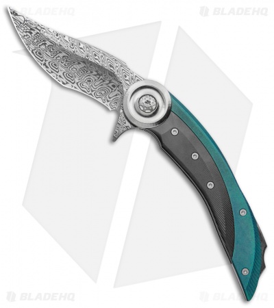Prince Customs Daruma Liner Lock Knife Titanium/Zirconium (3.1" Damasteel)