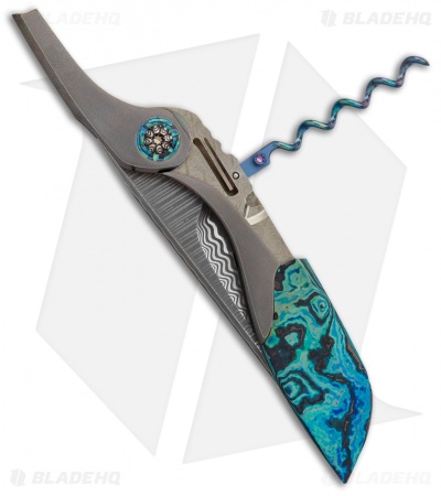 Prince Customs Fion Liner Lock Knife Titanium/Zirconium (3.375" Damasteel)
