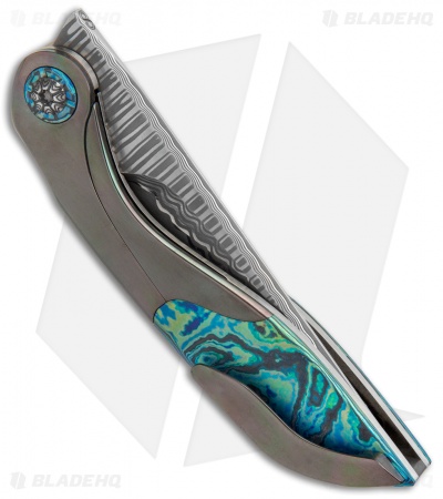 Prince Customs Fion Liner Lock Knife Titanium/Zirconium (3.375" Damasteel)