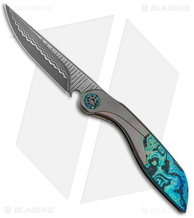 Prince Customs Fion Liner Lock Knife Titanium/Zirconium (3.375" Damasteel)