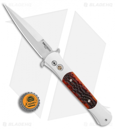 Pro-Tech Large Don Automatic Knife Amber Jigged Bone (4.5" Satin) 