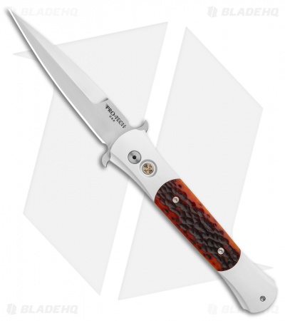 Pro-Tech Large Don Automatic Knife Amber Jigged Bone (4.5" Satin) 