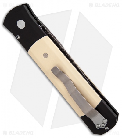Pro-Tech Godfather Custom Tuxedo Automatic Micarta w/ Gold Inlay (4" Damascus) 