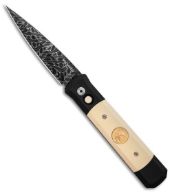 Pro-Tech Godfather Custom Tuxedo Automatic Micarta w/ Gold Inlay (4" Damascus)