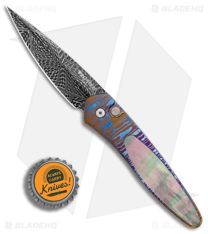 Pro-Tech Custom Newport Automatic Knife Moku-Ti/Mother of Pearl (3" Damascus)