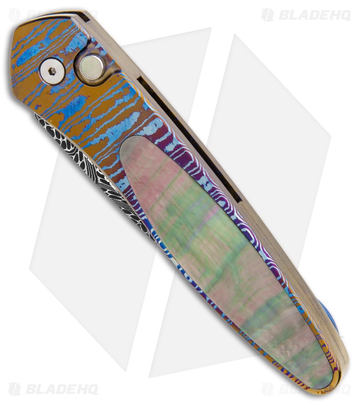 Pro-Tech Custom Newport Automatic Knife Moku-Ti/Mother of Pearl (3" Damascus)