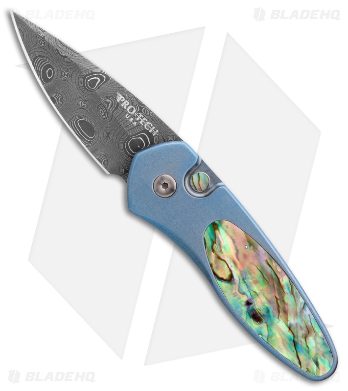 Pro-Tech Sprint Custom Automatic Knife Abalone/Blue Ti (1.95" Damascus)