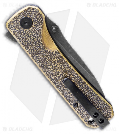 QSP Knife Hawk Liner Lock Knife Textured Brass (3.25" Black Stonewash) 