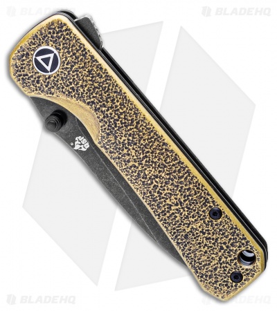 QSP Knife Hawk Liner Lock Knife Textured Brass (3.25" Black Stonewash) 