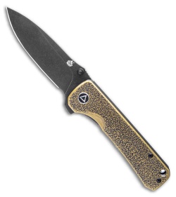 QSP Knife Hawk Liner Lock Knife Textured Brass (3.25" Black Stonewash) 