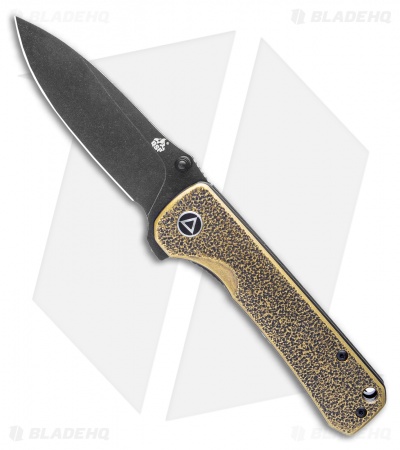 QSP Knife Hawk Liner Lock Knife Textured Brass (3.25" Black Stonewash) 