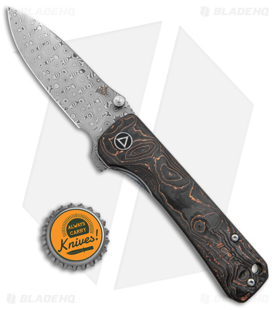 QSP Hawk Liner Lock Knife Copper Foil Carbon Fiber (3.25" Damascus)