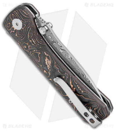 QSP Hawk Liner Lock Knife Copper Foil Carbon Fiber (3.25" Damascus)