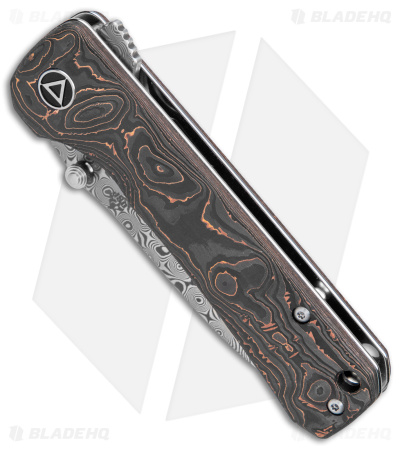 QSP Hawk Liner Lock Knife Copper Foil Carbon Fiber (3.25" Damascus)