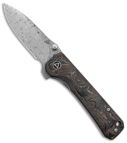 QSP Hawk Liner Lock Knife Copper Foil Carbon Fiber (3.25" Damascus)