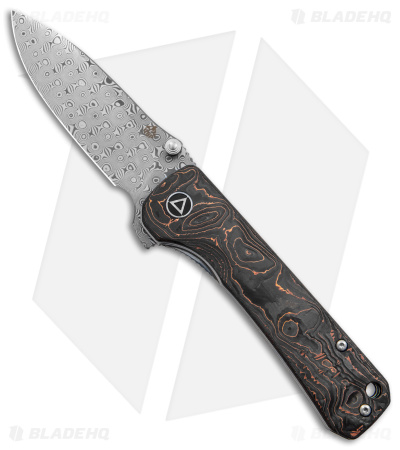 QSP Hawk Liner Lock Knife Copper Foil Carbon Fiber (3.25" Damascus)